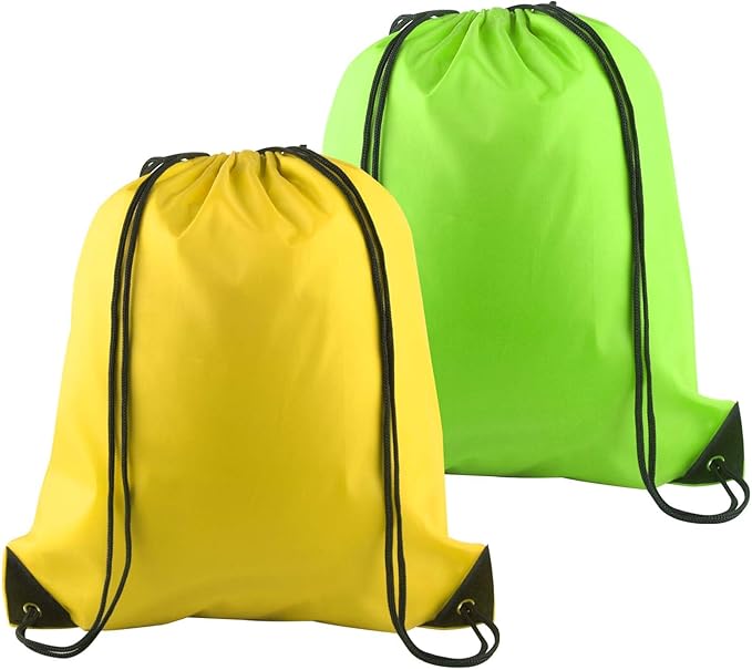 PLULON 2Pcs Drawstring Bags Bulk Drawstring Backpack Green Yellow String Backpack Cinch Sack Sport Gym Backpack Bags for Yoga Traveling Outdoor Sports