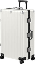 Krute Aluminum Frame Luggage 28 Inch Checked Suitcase with Spinner Wheels TSA Approved No Zipper Hard Shell Luggage PC+ABS Travel Suitcase White