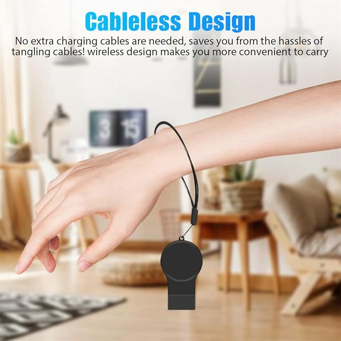 Portable Galaxy Watch 8 7 6 5 Charger USB Wireless Charger Keychain for Samsung Galaxy Watch 8 7 Ultra 6 Classic 5 Pro 4 Classic 3 & Active 2 Accessories (Black)
