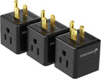 [ETL Listed] 3-Pack 3 Outlet Wall Adapter, Fosmon Black Outlet Splitter Plug Extender, Grounded 3-Prong /2 Prong Cube Tap 3-Way Plug Adapter, Cruise Essentials for Home Travel Office- Black