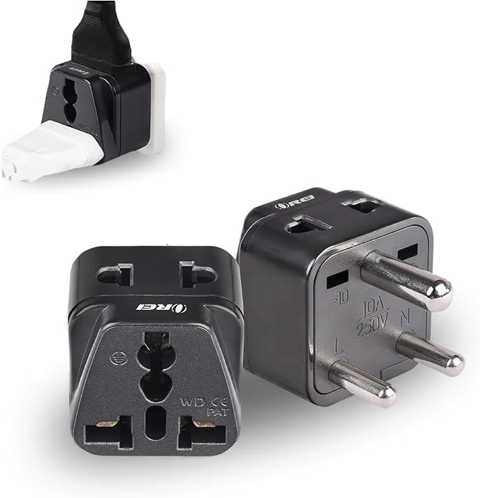 OREI UK, China, US to India Adapter - Type D Travel Adapter Plug - 2 in 1 Travel Adapter India - Compatible with India, Nepal, Pakistan - CE Certified - RoHS Compliant - 2 Pack - Black Color