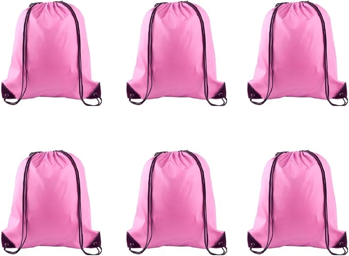 PLULON 6 Pcs Drawstring Bags Bulk Pink Drawstring Backpack String Backpack Cinch Sack Sport Gym Backpack Bags for Yoga Traveling Outdoor Sports
