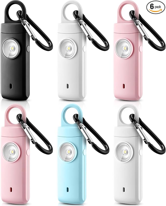 Tellegloww 6 Pcs Rechargeable Personal Safety Alarm for Women, 130db Personal Alarm Protection Keychains Loud Siren with LED Self Defense Keychain for Senior Mom Gift(White,Pink,Bule,Black,Keychain)