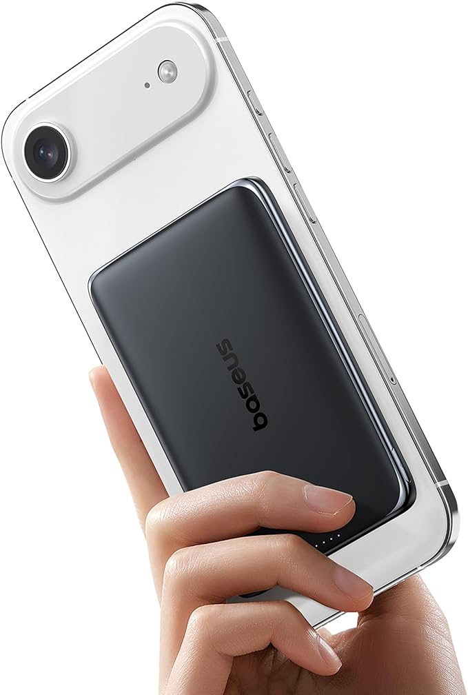 Baseus Picogo Power Bank, 0.3" Ultra Slim 5000mAh MagSafe Battery Pack, Upgraded CCC Certified and Polished Alloy Magnetic Portable Charger, Wireless Charger for iPhone 17/16/15/14/13/12