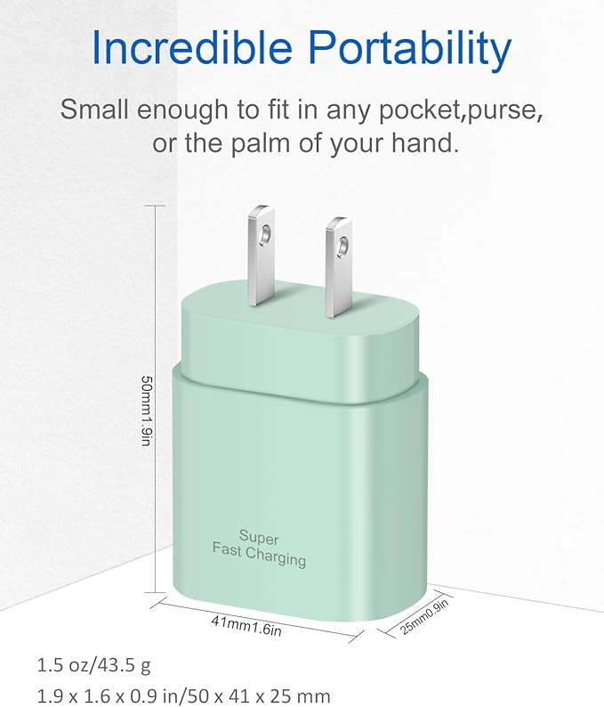 Type C Charger Fast Charging for iPhone 17 16 15,10FT USB C Samsung Chargers Block 25W Super Fast Chargers for Samsung Galaxy S25/S24 S23/iPhone Air/17/17 Pro Max/iPhone 16/16 Pro Max/15 Pro(Green)