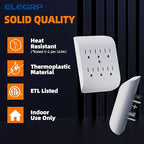 ELEGRP 6-Outlet Extender with Central Anchor, 3-Prong Grounded Wall Tab, Multiple Outlet Extender with 6 Electrical Outlets, ETL Listed, 2 Packs, White
