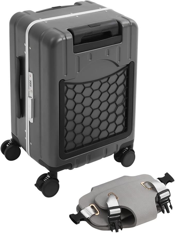 CNCEST 20" Adjustable Double Handle Ride-on Luggage,Travel Carry On Trolley Case with Mesh Pocket for Kids,Children's Ride On Suitcase with Wheels & TSA Lock