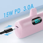 [2 Pack] Small Portable Charger for iPhone14/13, 5000mAh PD Fast Charging Power Bank, LCD Display Cute Mini Battery Pack Compatible with iPhone 14/14 Pro Max/13/13 Pro/12 Pro/11/XR/X/8-Black+Pink