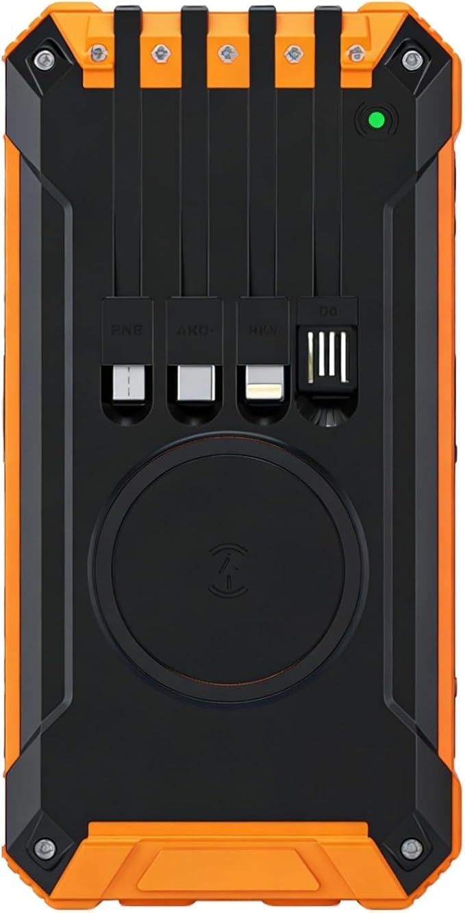20000Mah Solar Charger Power Bank for Outdoor Use, Wireless Charging, Dual USB Outputs, with Led Lights, Orange and Black, Portable Sizing 6.8 X 3.5 X 1.1 in