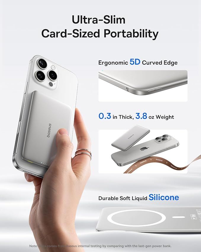 Baseus 0.3" Ultra Slim 5000mAh MagSafe Portable Charger Bundle with PD 20W 20000mAh Wireless Portable Charger, Wireless Fast Charger for iPhone 16/15/14/13/12