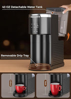 COWSAR Single Serve Coffee Maker, 2 in 1 Coffee Capsule & Ground Coffee Brewer, 40 Oz Removable Water Tank, 5 Brew Sizes 6-14 Oz, Self-cleaning Fast Heating Coffee Machine for Home Office