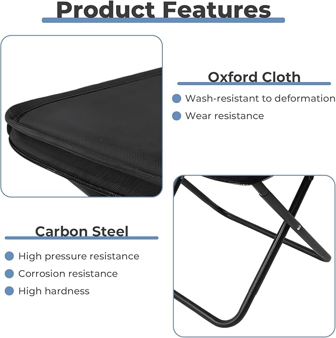 Portable Folding Camping Stool - 1.4Lbs Ultra Lightweight, 220Lbs Heavy Duty, Reinforced Steel Frame, Quick Deploy for Hiking Fishing Camping & Outdoor Events (Black)