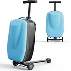 TABU 21" 3-D Hardshell Scooter Suitcase for Kid & Adult, Foldable Carry-on Scooter Luggage for Age 4-15, Multifunctional Ride On Lightweight Luggage with Telescopic Handle, Light Blue