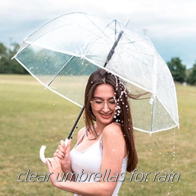 Clear Bubble Umbrella - Automatic Opening Clear Dome Umbrella with the Stylish J-Shaped Handle for Men and Women, Wedding, Outings and Large Group Gatherings, Graduations, Proms, or Daily City Walks