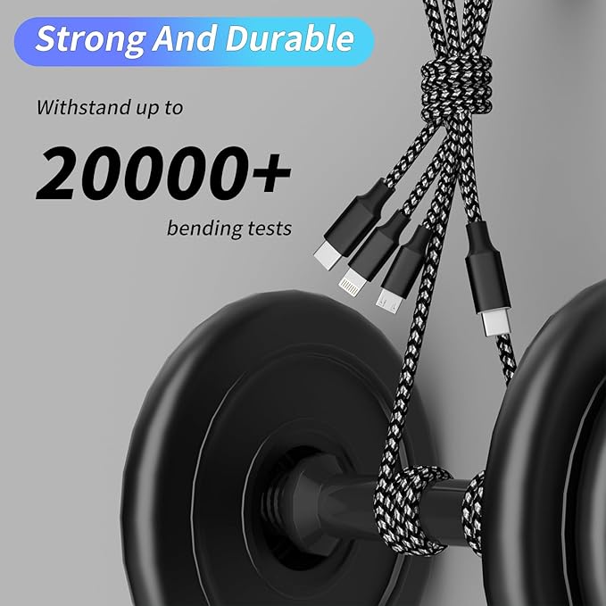 IDISON USB C Multi Charging Cable [2Pack 4FT], 3 in 1 Charging Cable Nylon Braided USB-C Multiple Charger Cord with Type-C, Micro USB and IP Port for iPhone 17/16/15 Series/Cell Phones and More
