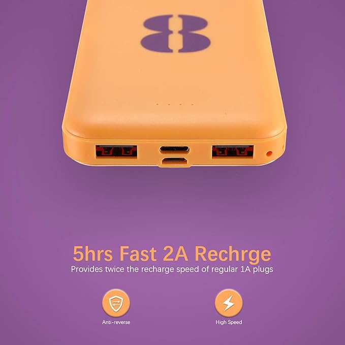 Miady 2-Pack 10000mAh Dual USB Portable Charger, Type-C Fast Charging Power Bank, Backup Battery Pack Compatible with iPhone 16/15/14/13 Galaxy S24/22 iPad Android etc (Yellow+Purple)