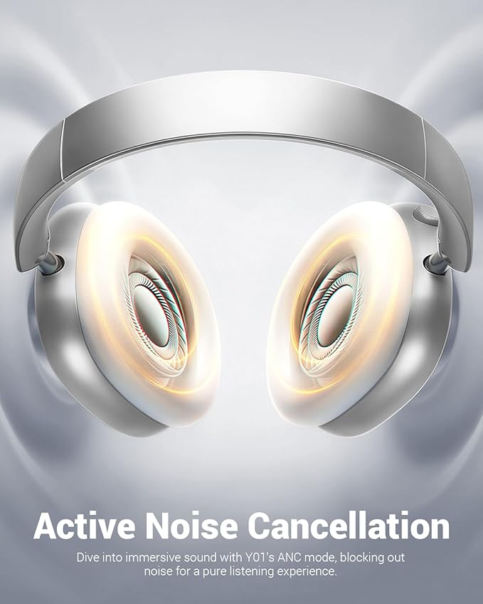 Wentronic Y01 Wireless Noise Canceling Headphones Bluetooth 5.3 Over Ear Headphones with Microphone, Hi-Res Audio, 48H Playtime, Foldable Comfortable Earpads,Compatible with iOS,Android,PC, Silver