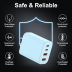 USB C Charger Block, 3-Pack 40W Wall Plug Fast Charging Block, 4-in-1 PD + QC Power Adapter Type C Charging Blocks Cube, Compatible with iPhone 17/16/15/14/13/12/11/Pro Max, Tablets（Blue）
