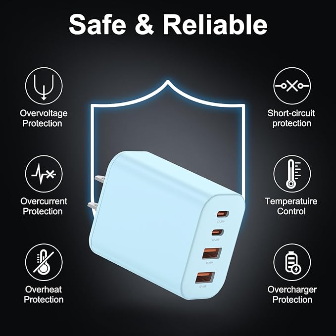 USB C Charger Block, 3-Pack 40W Wall Plug Fast Charging Block, 4-in-1 PD + QC Power Adapter Type C Charging Blocks Cube, Compatible with iPhone 17/16/15/14/13/12/11/Pro Max, Tablets（Blue）