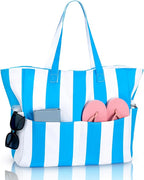 Iioscre Beach Bag for Women, Causal Hobo Pool Bags with Zipper Inner Pocket, Foldable Swim Tote Bag for Vacation Essentials