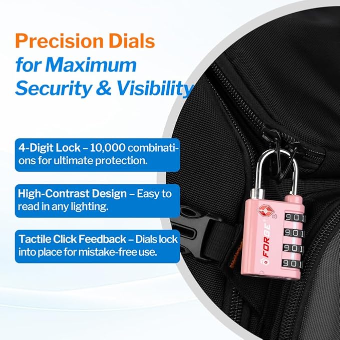 Forge Dual-Opening: Key or Combination Lock, TSA Approved Lock for Luggage, Pelican case, Travel, Gym, School, Luggage Combination Lock, Travel Bag Lock (Pink 2 Pk)