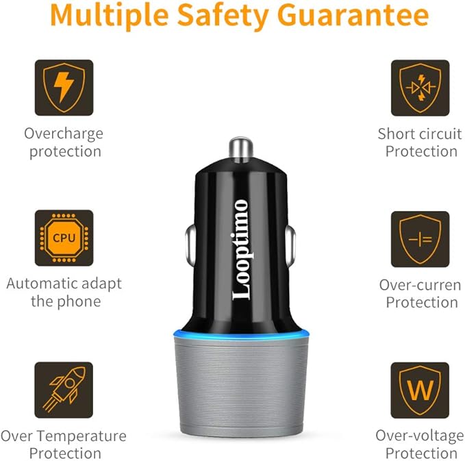 45W Fast USB C Car Charger for Google Pixel 10/10 Pro/10 Pro XL/9/9a/8/7, Galaxy S26+/S25 Ultra, Looptimo Android Phone Plug PD & QC3.0 Cigarette Lighter Adapter with Rapid Charging 3.3ft Type C Cable