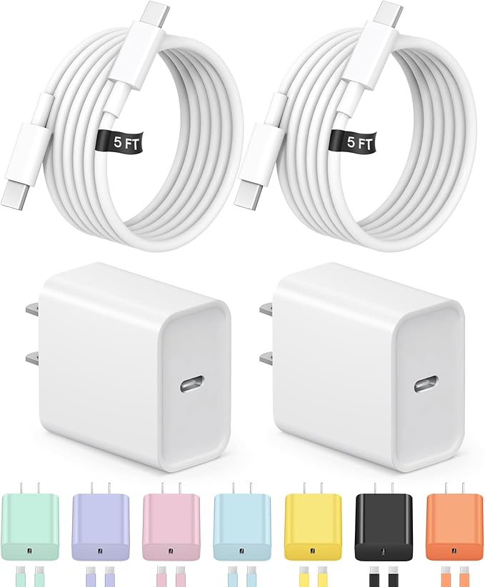 5FT iPhone 17 16 15 Charger Fast Charging USB C Charger Block Type C Chagrer Fast Charging 2-Pack for iPhone 17/17 Plus/17 Pro/17 Pro Max/iPhone 16/16 Plus/16 Pro/16 Pro Max/15 Pro Max/Samsung(White)