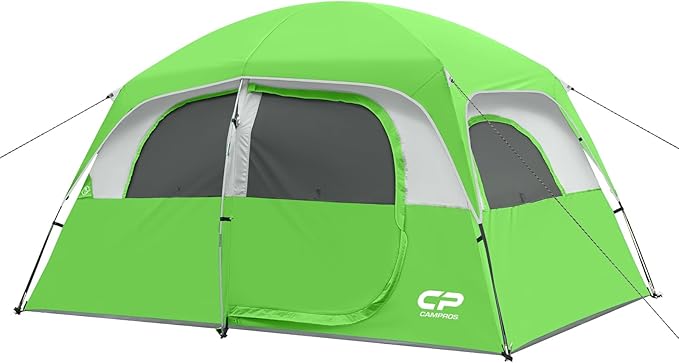 CAMPROS CP Upgraded 6/8 Person Camping Tents, Waterproof Windproof Family Tent with Larger Mesh Windows & Door, Double Layer, Easy Set Up, All-Season Dome Tent with Top Rainfly & Carry Bag