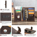 CONTACTS Full Grain Leather Passport Holder Compatible with Airtag RFID Blocking Passport Wallet for Men Travel Passport Cover with SIM Card Removal Tool (Bagde, Dark Brown)