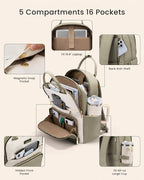LOVEVOOK Laptop Backpack for Women with Giant Tumbler Holder Pocket, 15.6 inch Travel Work Backpack Purse for Teacher Nurse, Waterproof College Book Bag Cute Casual Daypack, Beige-Nude