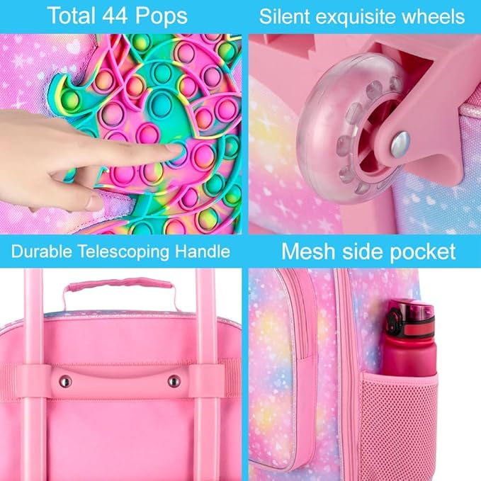 Kids Luggage for Girls, Cute Unicorn Suitcase Rolling with Wheels, Travel Carry on for Children Toddler Elementary - Pink