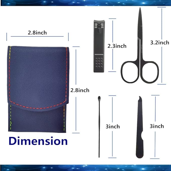 Manicure Set, Professional Men/Women Nail Clippers Kit 4PCS， Stainless Steel Nail Cutter Care Tools Professional Grooming Kits, PU Leather Travel Case(black)