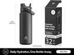 POWCAN 32 oz Insulated Water Bottle with 2-in-1 Straw and Spout Lid, Keep Cold 24H, Leak-Proof, BPA-Free, Double Wall Stainless Steel Water Bottle for Sports, Gym, Travel, and School (Dark Knight)