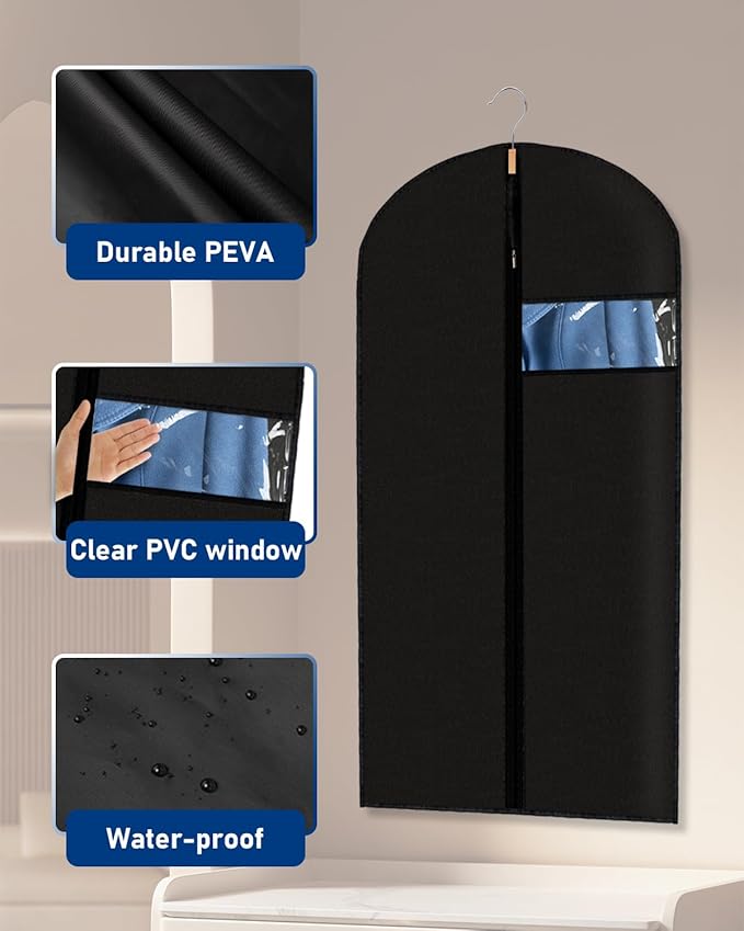 Garment Bags Garment Covers 24 x 43 Inch, 2 Packs PEVA Suit Bags for Hanging Clothes, Suit Covers on Closet or Travel for Suits, T-shirts and Jackets