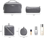 BOYATU Travel Makeup Bag Cosmetic Bags for Women: Large Capacity 3 Pcs Set Make up Bag with Compartments - Waterproof Vegan Leather Toiletry Organizer Bags with Handle (L07Grey)