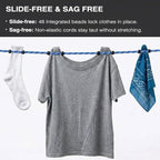 2 Pack Travel Clothesline, No Clothespins Needed - 11.5ft Reflective Cord with 24 Beads, Tangle-Free Cord Winders & Zipper Bags, Portable Laundry Drying Rope for Cruise, Hotel, Camping, RV, Indoor Use