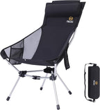 Nice C Ultralight High Back Folding Camping Chair, Collapsible Backpacking Chair, Compact & Heavy Duty Outdoor, Travel, Picnic, Festival with 2 Side Pockets, Pillow &Carry Bag (One Black)