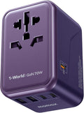 MOMAX Universal Travel Adapter 70W GaN, 3 USB-C PD & 2 USB-A QC, International Power Adapter Outlet, 6-in-1 Wall Charger for Laptop, Phone, European Travel Plug Adapter for UK/US/AUS/JP