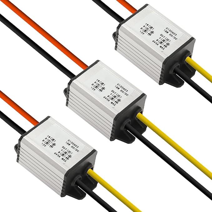 3Pcs 12V to 6V Car Power Voltage Converter DC 9V-22V 12V to 6V Buck Voltage 3A 18W Waterproof DC Step Down Volt Module Power Supply Board Compatible with Car Vehicle Automotive LED Display Radio
