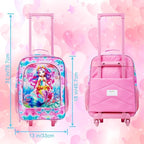 Kids Suitcases for Girls, Cute Mermaid luggage Rolling with Wheels, kids carry on luggage for Children Toddler Elementary(Pink)