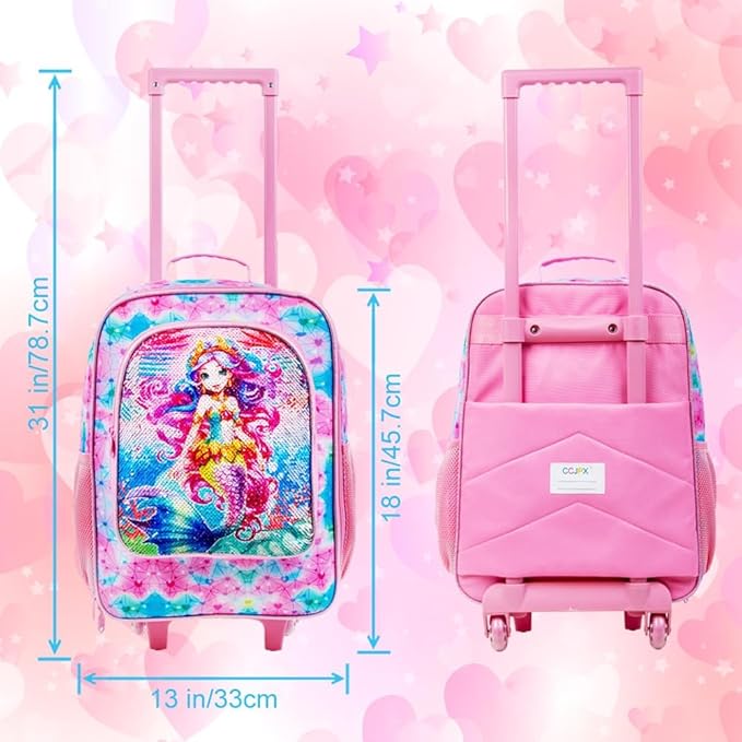 Kids Suitcases for Girls, Cute Mermaid luggage Rolling with Wheels, kids carry on luggage for Children Toddler Elementary(Pink)