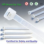 HS Zip Ties 10 Inch White 50 LBS Nylon Medium Clear Cable Ties Straps Strong for Bike/Car/Cord Management,100 Pack
