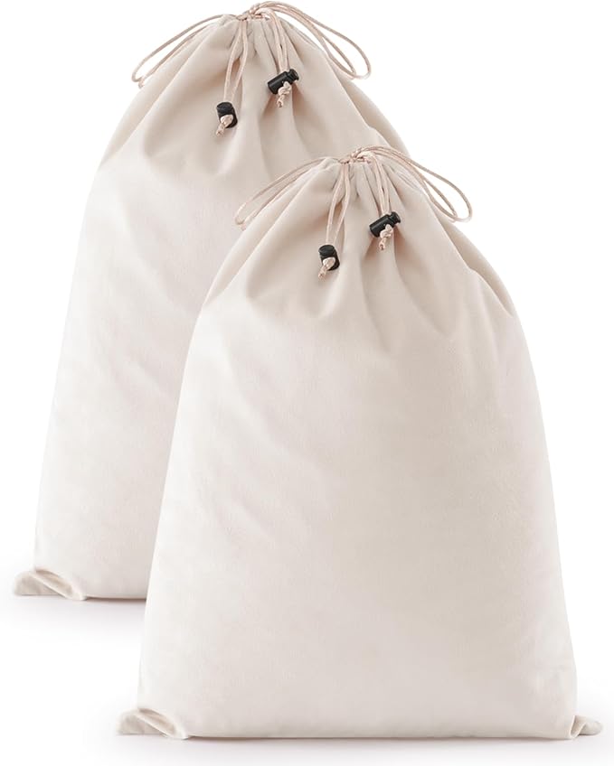 FantasyLife Shoe Bags for Travel, Washable Dust Bags for Storage & Packing, Flannel Shoe Pouch with Drawstring Closure for Purses, Handbags, Shoes & Toys (2, Beige, 17.3"x12.6")