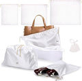 Ewen 3 Pack Satin Drawstring Dustbags for Handbags with Tags, Small Medium Large Dustproof Travel Essentials Organizers, Packing Bag Set for Closet Home Storage Jewelry Shoes Purse Organization, White