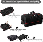 Rolling Duffle Bag with Wheels,110L/140L Expandable Soft-Sided Foldable Duffle Bag with 2 Rubber Wheels,Packable 32” Rolling Carry-On with Multi-Pockets & Compartments