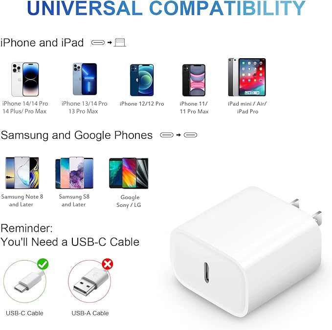 iPhone Charger Fast Charging USB C Charger Block Type C Charging iPad Chargers with 6FT C Chargers Cord Compatible with iPhone14/14 Pro Max/13/13Pro/12/12 Pro/11,iPad