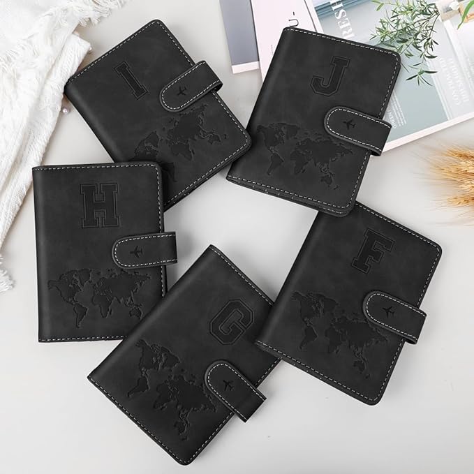 Passport Holder Wallet Cover Personalized Letter A-Z Travel Wallet RFID Blocking Passport Cover Wallet Case for Travel Passport Book Holders for Women and Men, Black-I