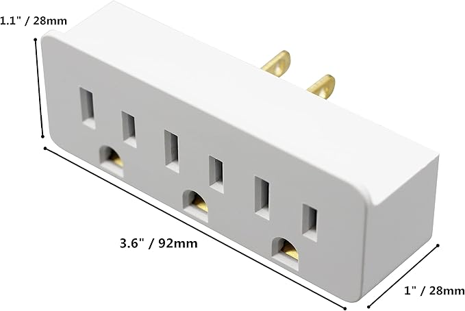 Projectpak 3 Outlet Grounded Wall Adapter - Splitter Extends 1 Outlet to 3 with Phone Securing Lip, Perfect for Travel | Pack of 3