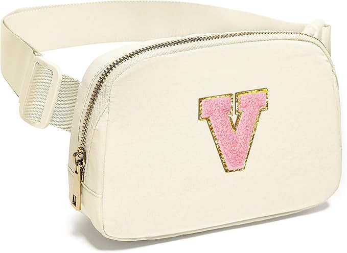 Gitus Personalized Gifts Birthday Gifts for Girls Fanny Pack Cross Body Bags with Initial Letter Preppy Stuff Gifts for Her Girlfriend Wife Sister Friends Mom (Ivory-V)