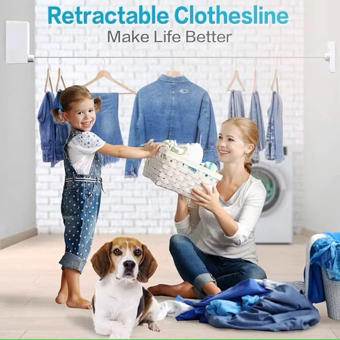 Retractable Clothesline Laundry Line Outdoor Indoor Cord Portable Travel Wall Mounted Space-Saver Single Rope String Clothes Drying Rack for Balcony Bathroom, Heavy-Duty Sold by The Chosen Ones 23.